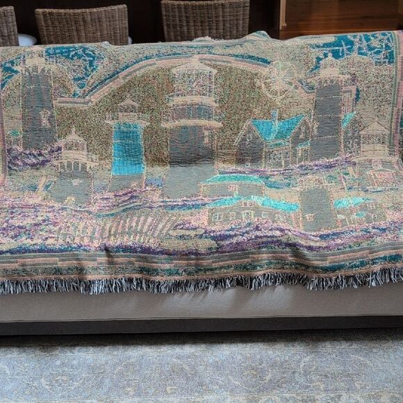 Cape Cod and Islands Lighthouses Tapestry Throw Blanket Donna Elias Vintage - Picture 10 of 13